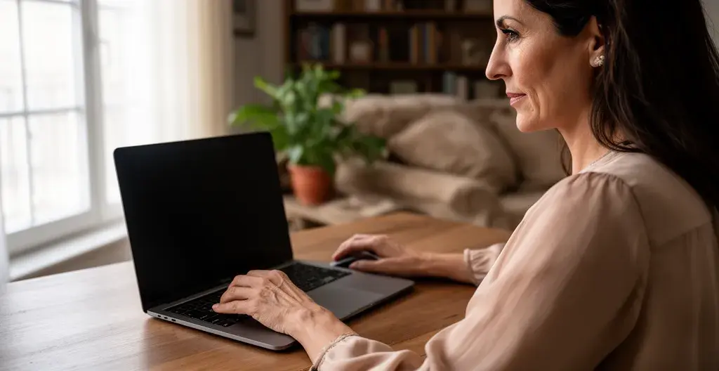 Persona consultando pantalla ordenador para comparar agencias inmobiliarias Barcelona